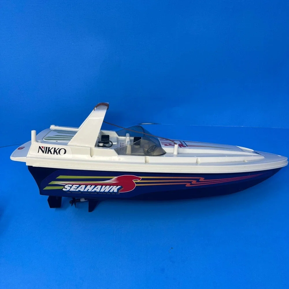 Nikko Sea Hawk RC Speedboat‎ White Blue Vintage 19010H Radio Control Toy